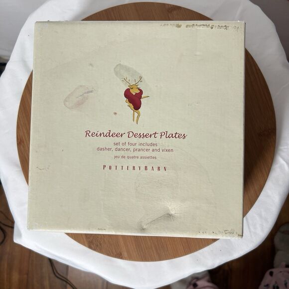 Pottery Barn Reindeer Holiday Dessert Salad Plates Dasher Dancer Prancer VTG - Picture 1 of 11